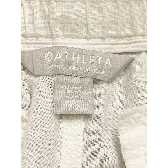 Athleta Cabo White Linen Cropped Jogger Pants Size 12 Pull On Drawstring Waist - Picture 7 of 8